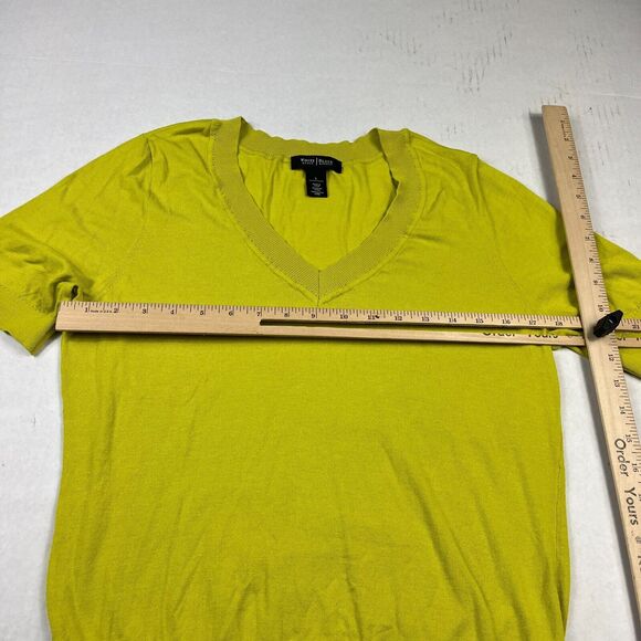 White House Black Market Green V-Neck Sweater Short Sleeve Preppy Classic Knit L - Picture 7 of 11